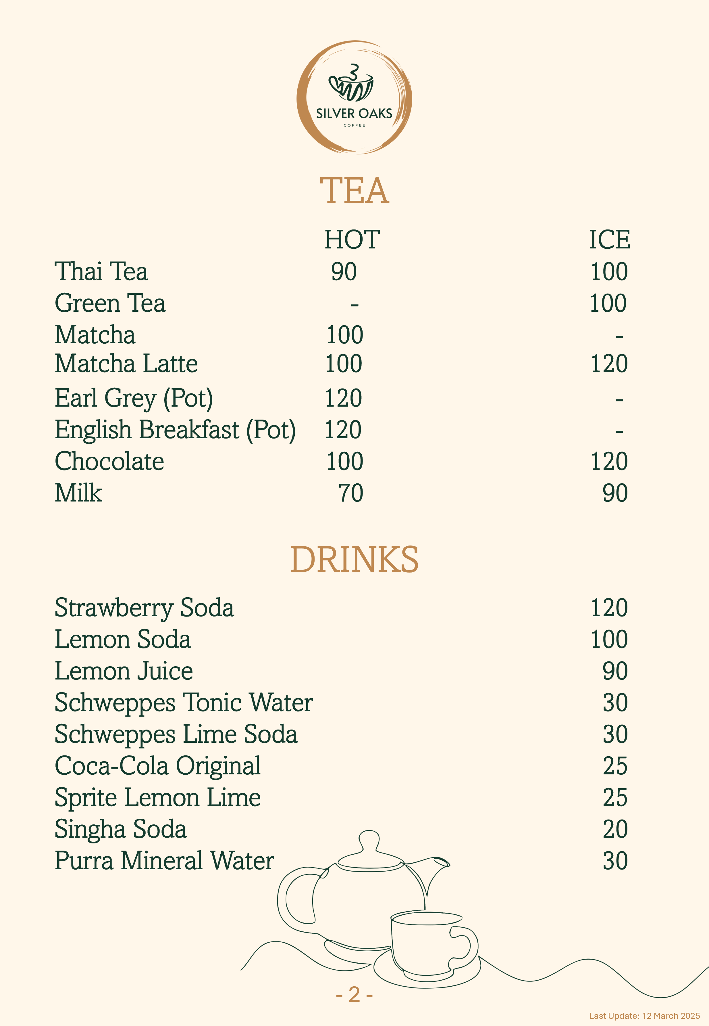 Silver Oaks Coffee Menu Page 2